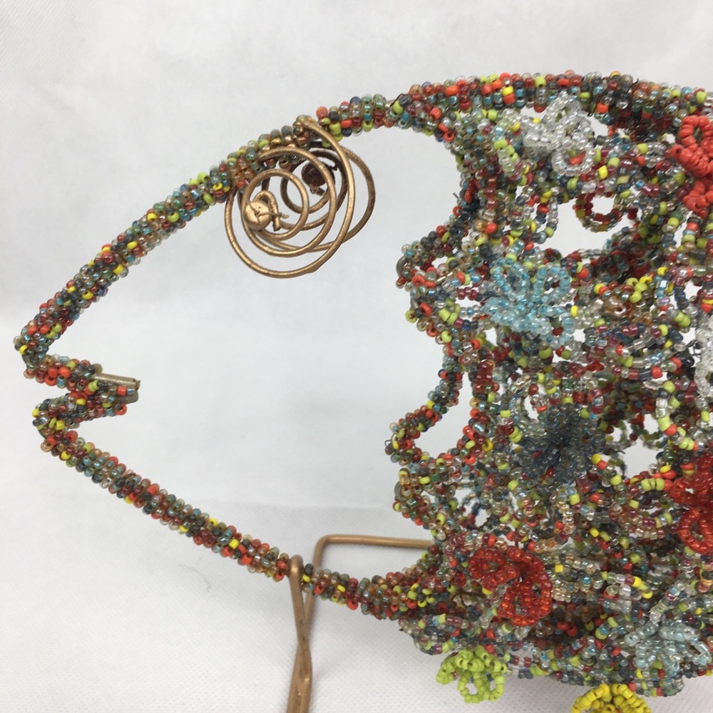 Large Multi Colored Beaded Standing Fish Art